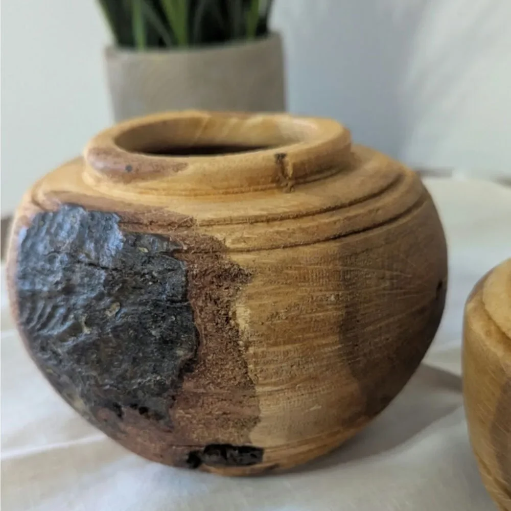 Scandinavian Minimalist Hand-Carved Wood Bowls Raw Organic Sculptural Signed